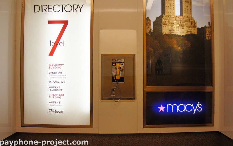 (212) 502-5445. Non-working Verizon Payphone at Macy's Herald Square, 7th Level, Broadway Building.