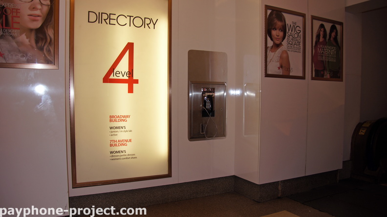 (212) 947-3268. Non-working Verizon Payphone at Macy's Herald Square, 4th Level, Broadway Building.