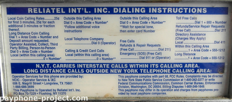 Reliatel International Inc. Dialing Instructions