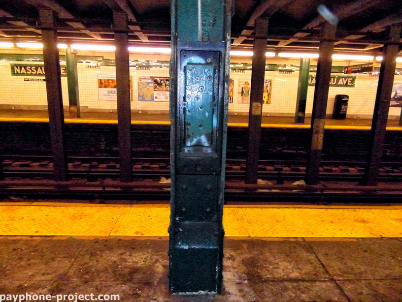 Nassau Ave. Subway, Greenpoint. Abandoned Payphone Carcass.