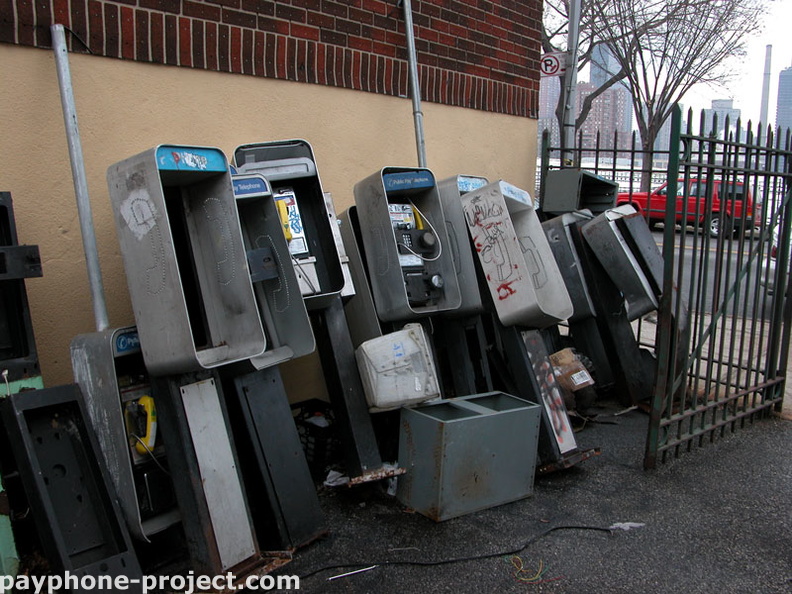 A payphone graveyard on Vernon Boulevard, Long Island City
