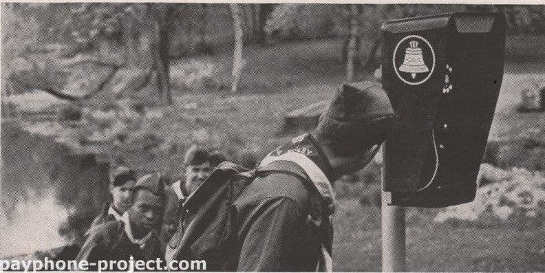 Bell Telephone System, 1963: Public phones are found in the likeliest places!