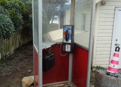 Phone booth at the Pigeon Point Lighthouse HI-AYH Hostel in Pescadero, California.