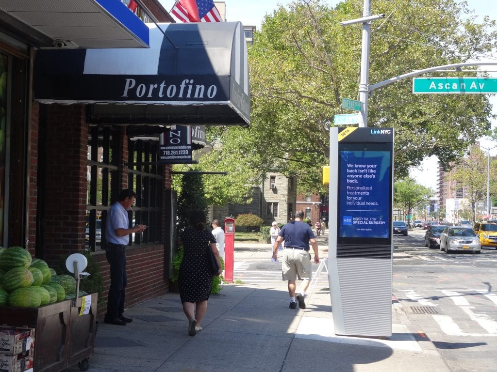 LinkNYC Device Outside Portofino, Queens Boulevard.
