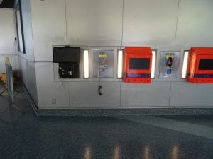 The payphone off the hook is, at present, the only working phones at the Whitehall Ferry Terminal.